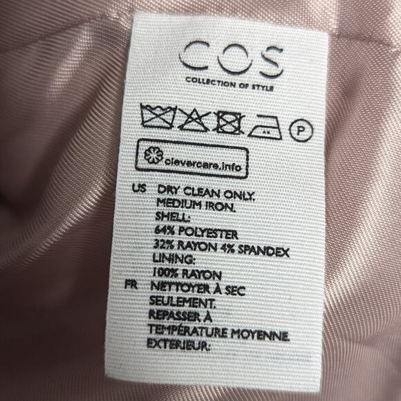 COS Pale Pink Long Sleeve Coat Zip Up Pockets Detachable Collar Lined Size 2 - Picture 7 of 8